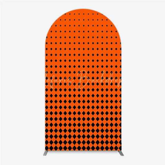 Lofaris Orange and Black Diamond Gradient Arch Backdrop Modern Geometric Pattern Party Cover