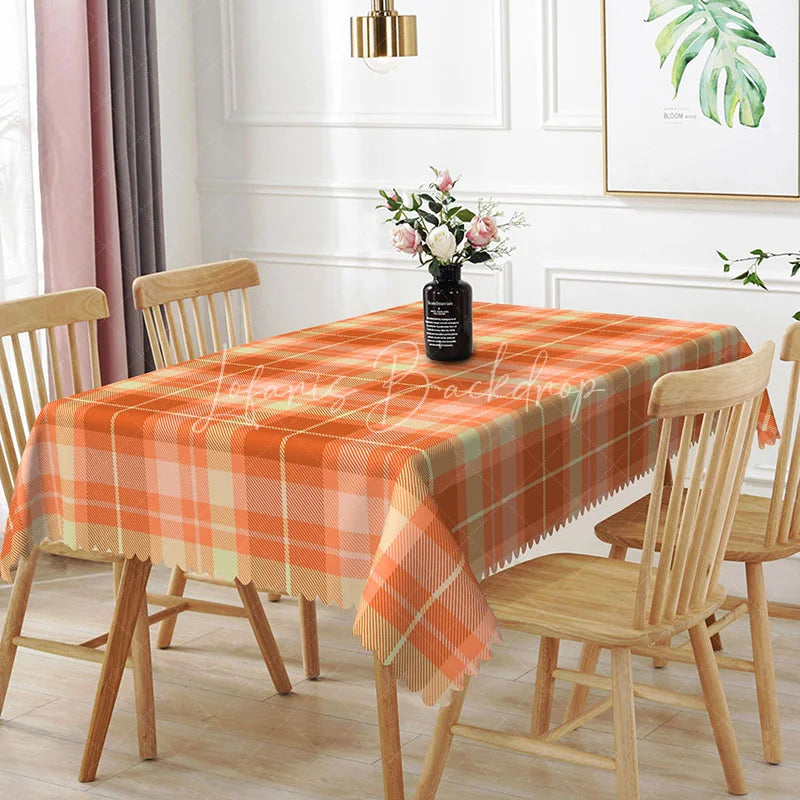 Lofaris Orange and Cream Plaid Rectangle Tablecloth Classic Tartan Grid Pattern Fall Harvest Kitchen Dining Decor