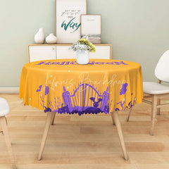 Lofaris Orange and Purple Halloween Round Tablecloth with Dancing Skeletons Ghosts for Fun Spooky Decor