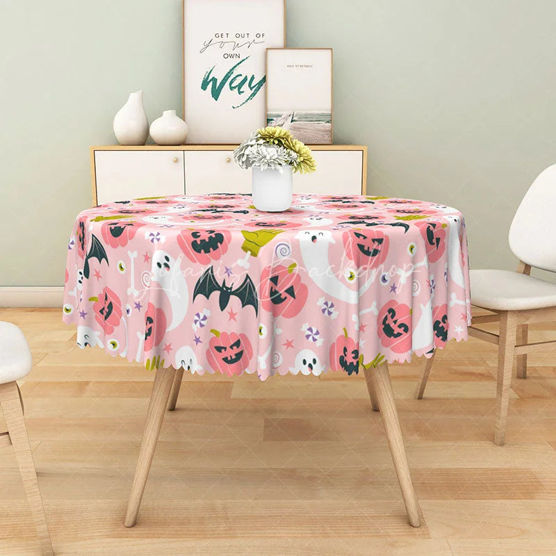 Lofaris Orange and White Jack-O’-Lantern Halloween Round Tablecloth for Spooky Fun Holiday Party Decor