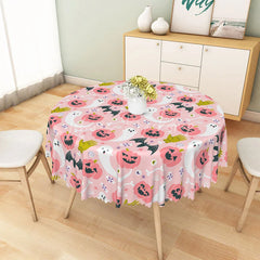 Lofaris Orange and White Jack-O’-Lantern Halloween Round Tablecloth for Spooky Fun Holiday Party Decor