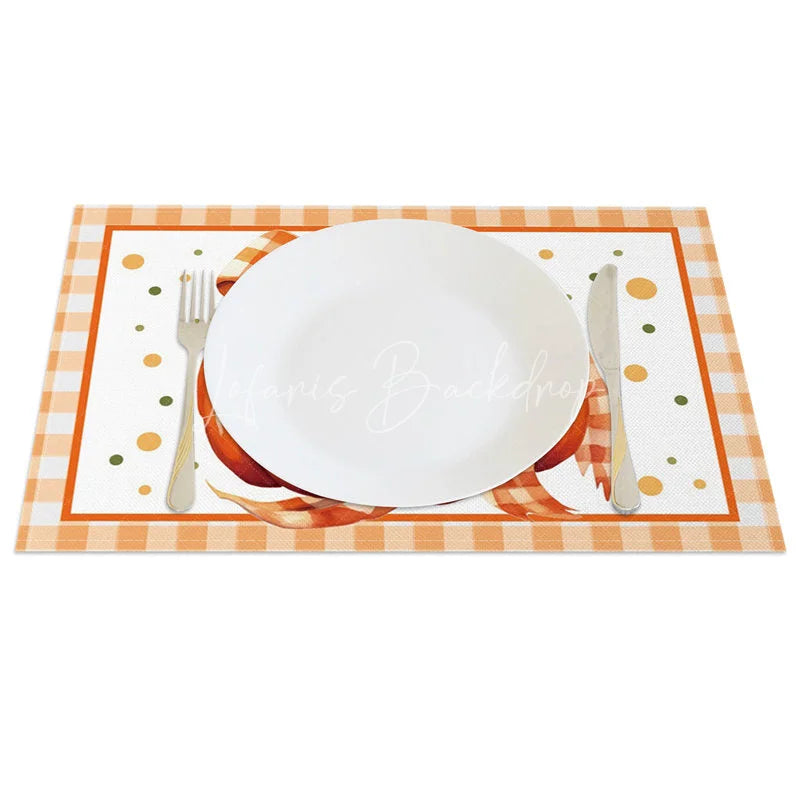 Lofaris Orange and White Pumpkin with Bow Set of 4 Placemats for Cute Fall Autumn Themed Kitchen Decor