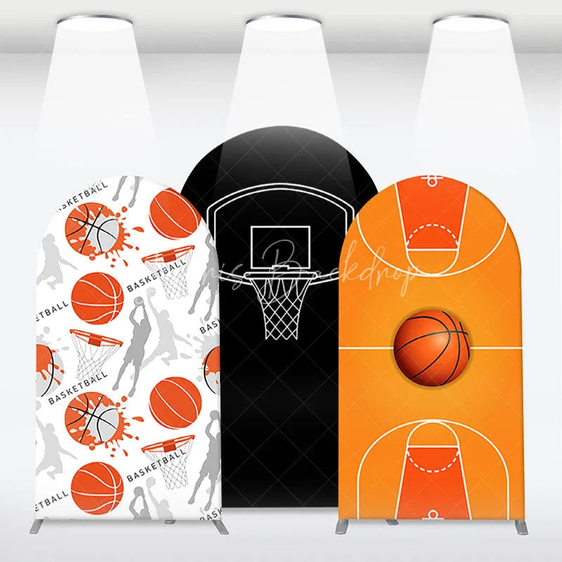 Lofaris Orange Black White Basketball Court Hoop Player Arch Backdrop Kit Sports Theme Birthday Party Decor