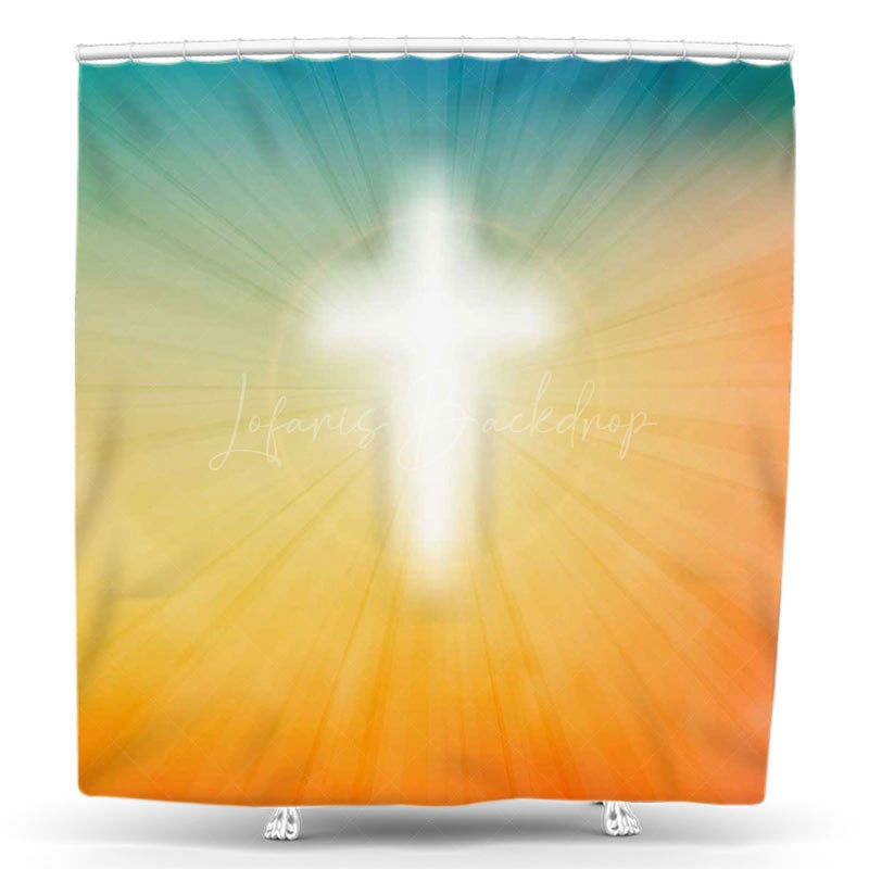 Lofaris Orange Blue Sunlight Cross Easter Shower Curtain