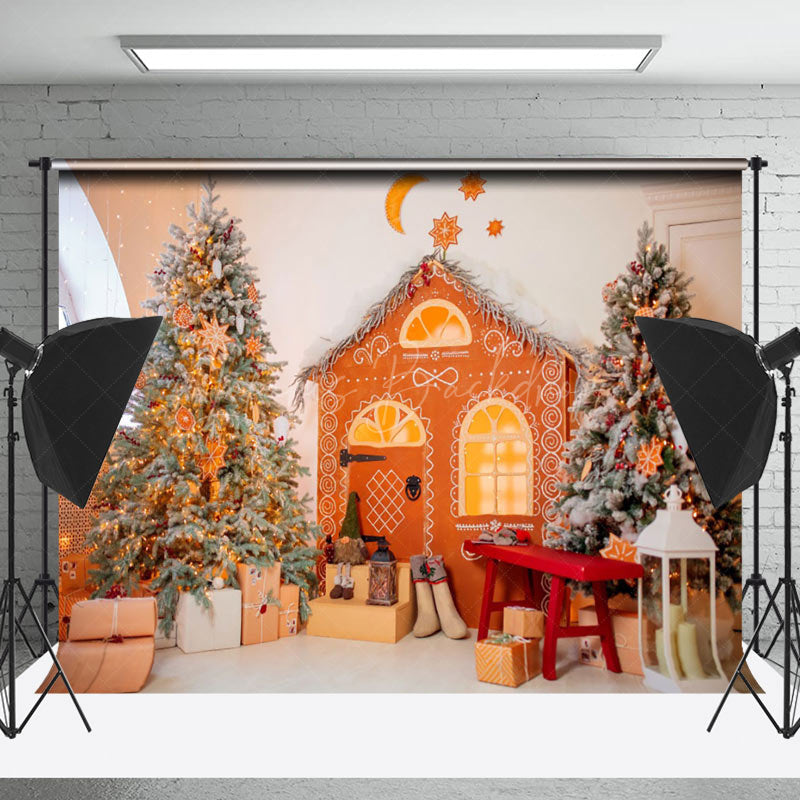 Orange Cottage Decoration Interior Christmas Backdrop - Lofaris