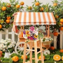 Lofaris Orange Fruit Cart White Fence Photography Backdrop