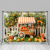 Lofaris Orange Fruit Cart White Fence Photography Backdrop