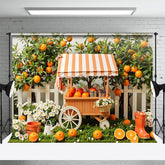Lofaris Orange Fruit Cart White Fence Photography Backdrop