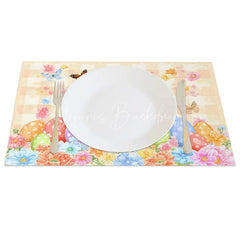 Lofaris Orange Gingham Easter Bunny Set of 4 Placemats Colorful Egg Butterfly Rabbit Table Mats for Spring