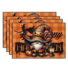 Lofaris Orange Halloween Gnome Set of 4 Placemats with Witch Silhouette for Fun and Spooky Holiday Decor