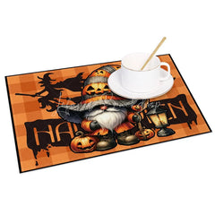 Lofaris Orange Halloween Gnome Set of 4 Placemats with Witch Silhouette for Fun and Spooky Holiday Decor
