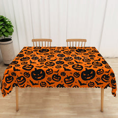 Lofaris Orange Halloween Rectangle Tablecloth with Jack O’ Lantern Print for Fall Harvest and Spooky Party Decor