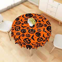 Lofaris Orange Halloween Round Tablecloth with Jack-o’-Lanterns Bats and Spiders for Spooky Party Decor