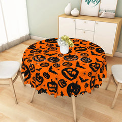 Lofaris Orange Halloween Round Tablecloth with Jack-o’-Lanterns Bats and Spiders for Spooky Party Decor