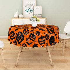 Lofaris Orange Halloween Round Tablecloth with Jack-o’-Lanterns Bats and Spiders for Spooky Party Decor