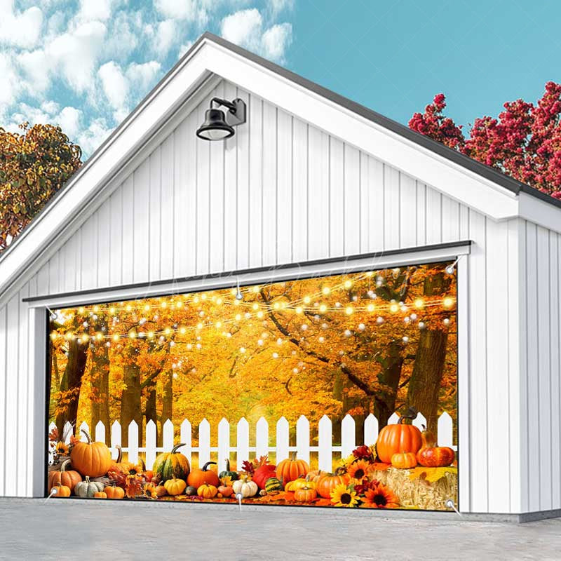 Lofaris Orange Maple Tree Autumn Pumpkin Garage Door Banner