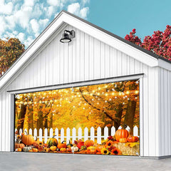 Lofaris Orange Maple Tree Autumn Pumpkin Garage Door Banner