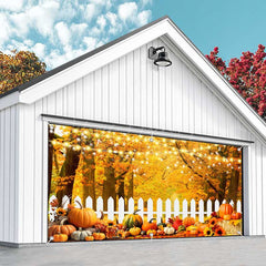 Lofaris Orange Maple Tree Autumn Pumpkin Garage Door Banner