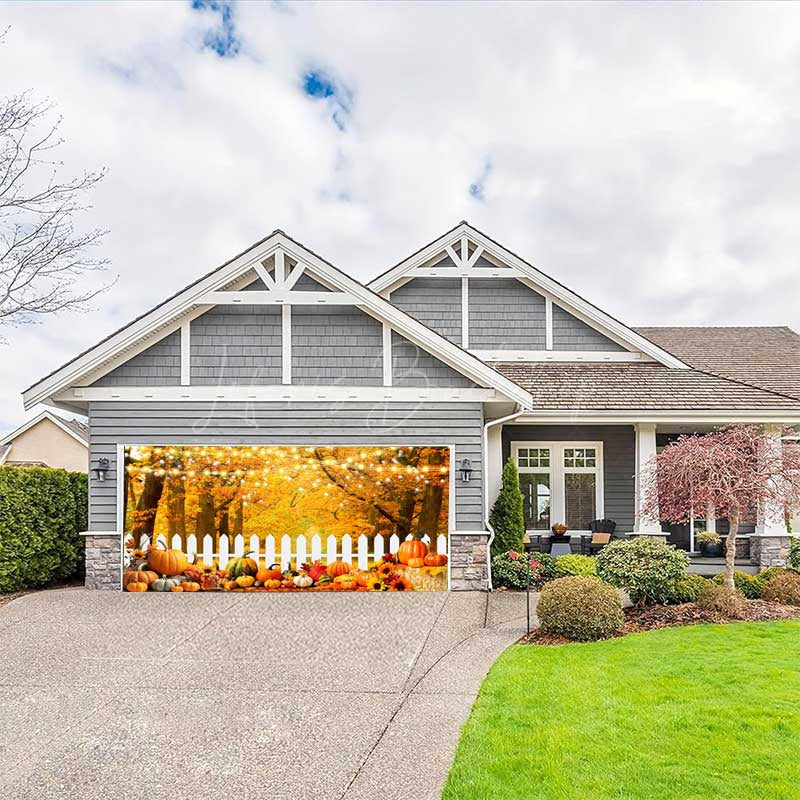 Lofaris Orange Maple Tree Autumn Pumpkin Garage Door Banner