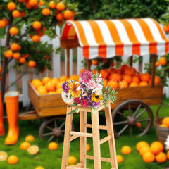 Lofaris Orange Orchard Cart White Fence Photography Backdrop