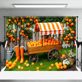 Lofaris Orange Orchard Cart White Fence Photography Backdrop