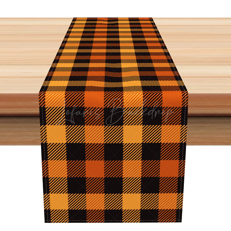 Lofaris Orange Plaid Autumn Table Runner Rustic Farmhouse Dining Decor Thanksgiving and Fall Harvest Kitchen Linen
