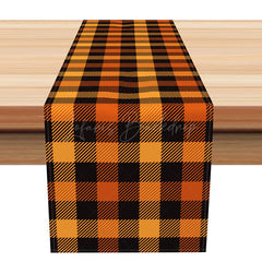Lofaris Orange Plaid Autumn Table Runner Rustic Farmhouse Dining Decor Thanksgiving and Fall Harvest Kitchen Linen