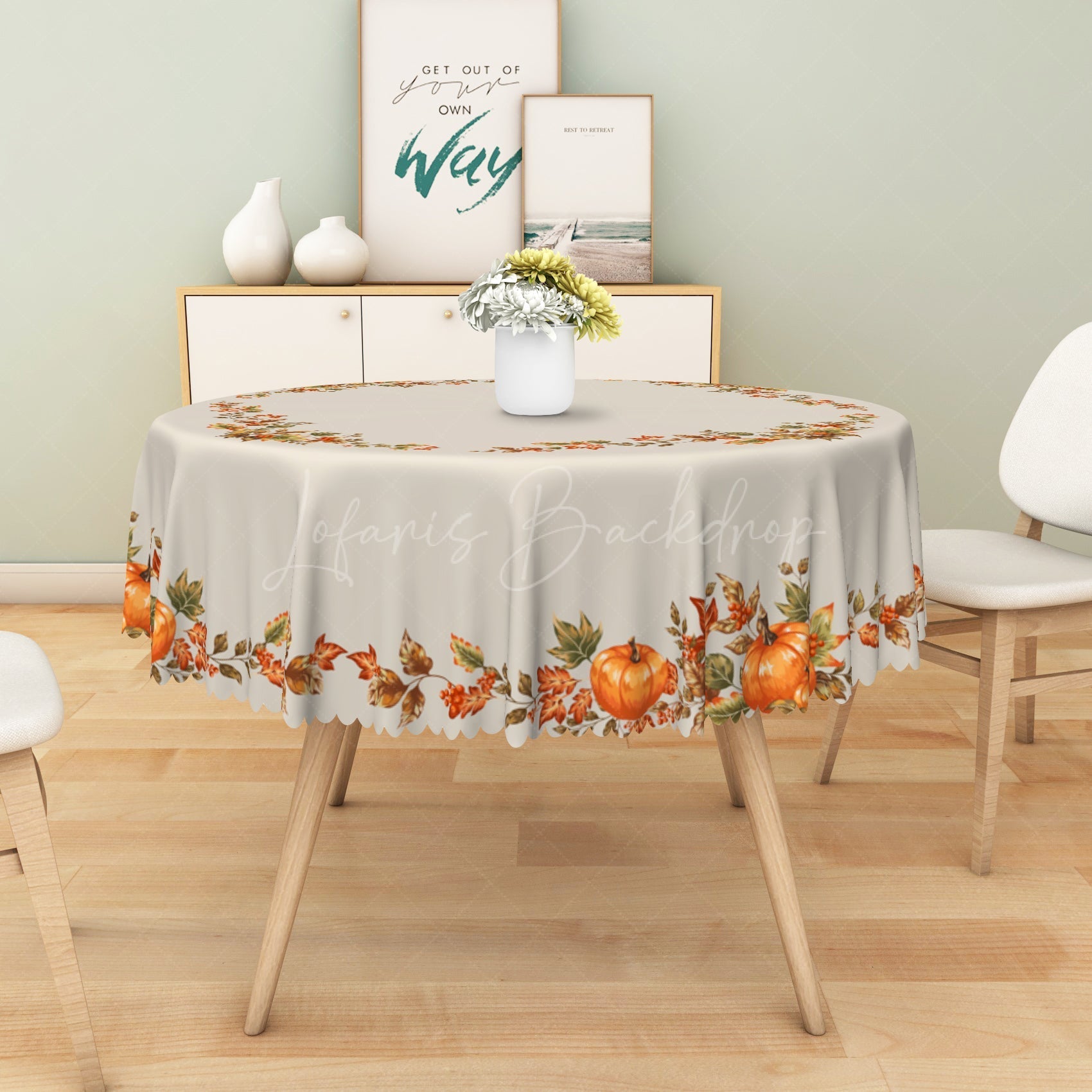 Lofaris Orange Pumpkins Green Leaves Thanksgiving Tablecloth