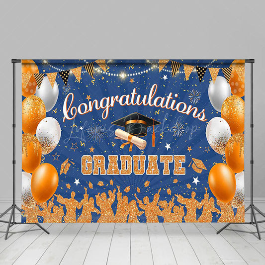 Lofaris Orange Silhouette Glitter Balloons Graduation Backdrop