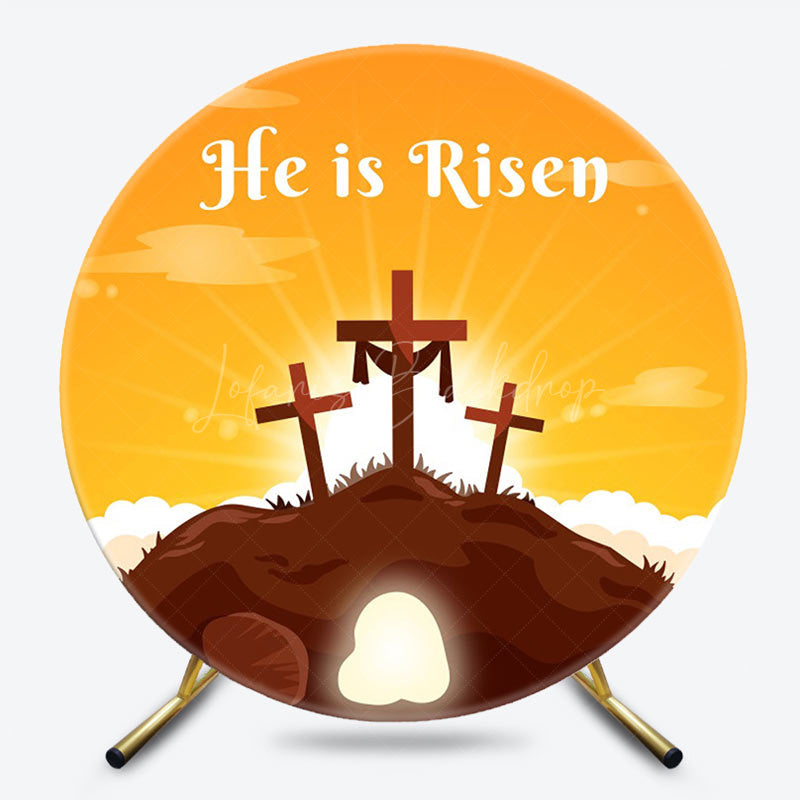 Lofaris Orange Sky Cross He Is Risen Round Easter Backdrop