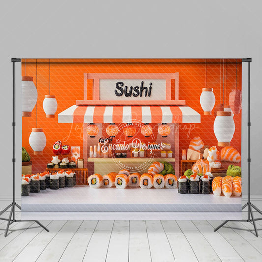 Lofaris Orange Wall Lantern Sushi Store Cake Smash Backdrop