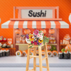 Lofaris Orange Wall Lantern Sushi Store Cake Smash Backdrop