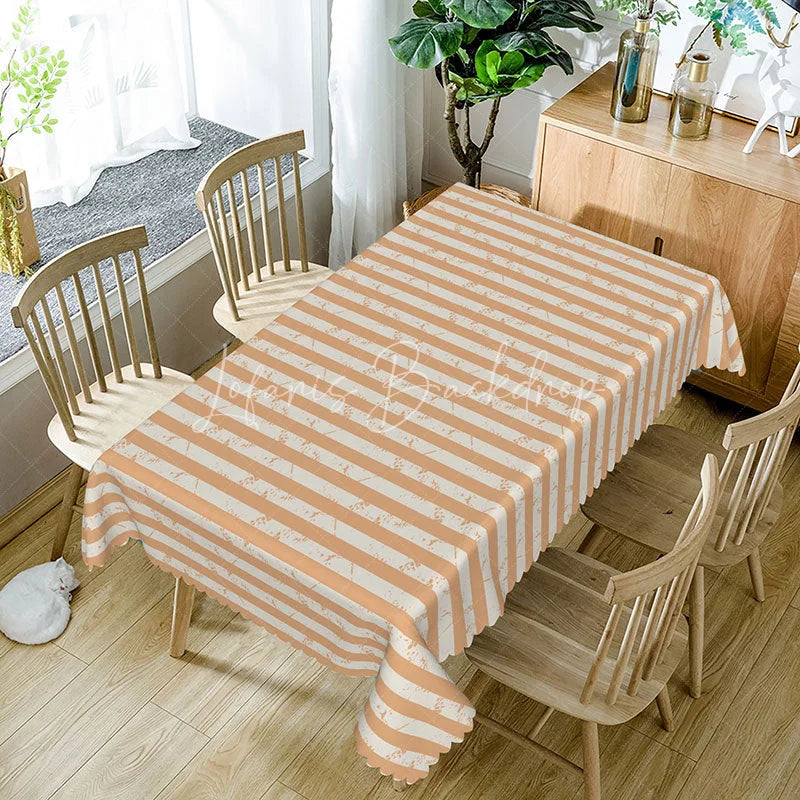 Lofaris Orange White Striped Rectangle Tablecloth Rustic Distressed Grunge Pattern Cover Modern Dining Room Decor