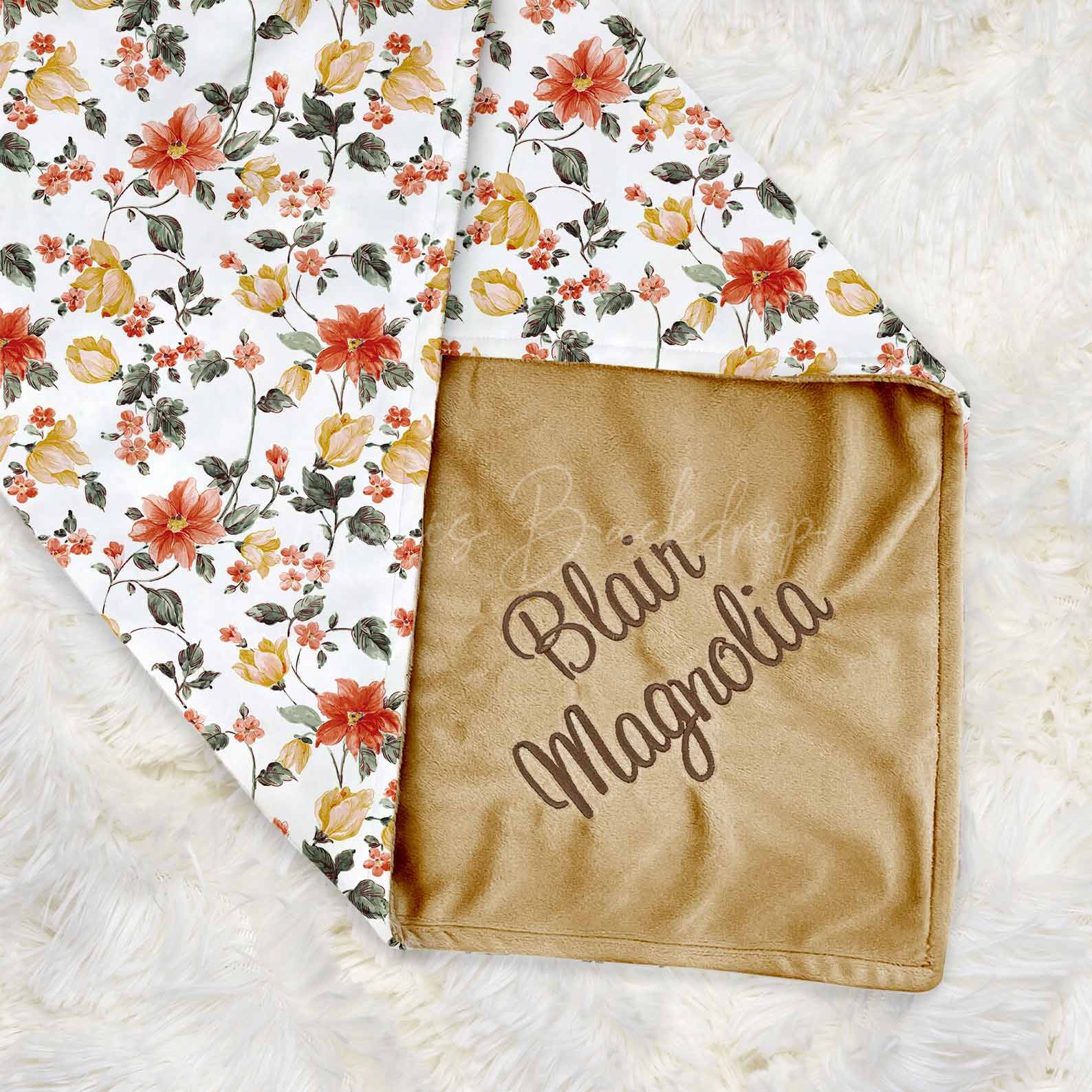 Lofaris Orange Yellow Floral Minky Baby Blanket For Girls