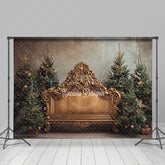 Lofaris Ornate Gold Baroque Bench Photography Backdrop Elegant Christmas Trees Royal Holiday Mini Session Background