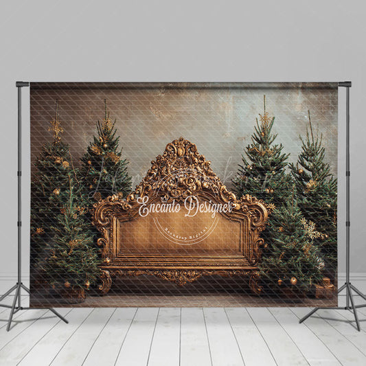 Lofaris Ornate Gold Baroque Bench Photography Backdrop Elegant Christmas Trees Royal Holiday Mini Session Background