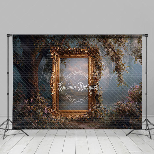 Lofaris Ornate Gold Frame in Enchanted Forest Photography Backdrop Misty Magical Woods Fairytale Wedding Background