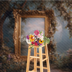 Lofaris Ornate Gold Frame in Enchanted Forest Photography Backdrop Misty Magical Woods Fairytale Wedding Background