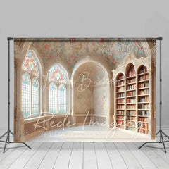 Lofaris Ornate Vintage Library Room Set Backdrop Elegant Arched Windows and Bookshelves Photo Background