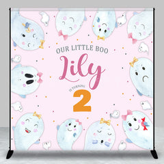 Lofaris Our Little Boo is Turning Two Custom Backdrop Cute Ghost Second Birthday Pink Halloween Themed Party Banner
