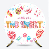 Lofaris Our Little Girl is Two Sweet Round Backdrop 2nd Birthday Candyland Theme Donut and Lollipop Party Decor