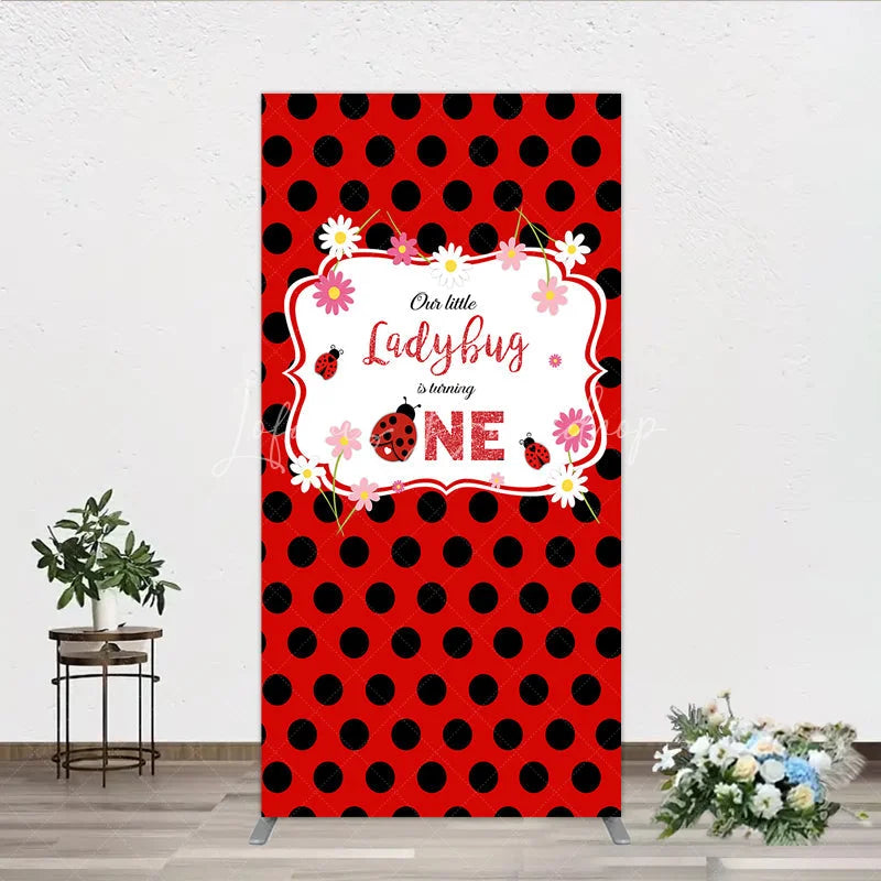 Lofaris Our Little Ladybug is Turning One Rectangle Backdrop Red and Black Polka Dot First Birthday Cute Insect Party Decor