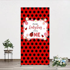 Lofaris Our Little Ladybug is Turning One Rectangle Backdrop Red and Black Polka Dot First Birthday Cute Insect Party Decor