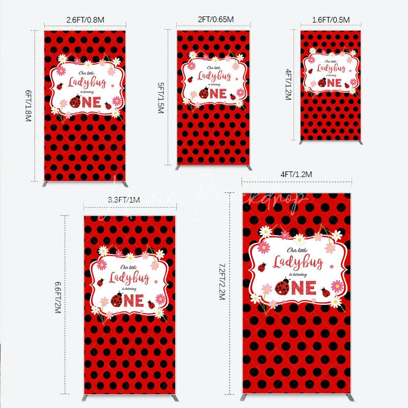 Lofaris Our Little Ladybug is Turning One Rectangle Backdrop Red and Black Polka Dot First Birthday Cute Insect Party Decor