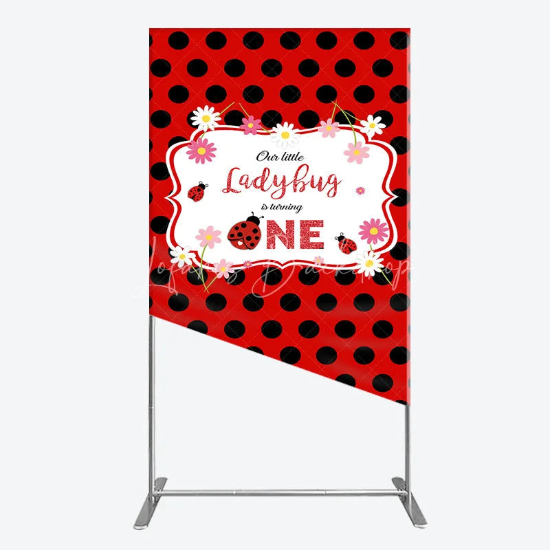 Lofaris Our Little Ladybug is Turning One Rectangle Backdrop Red and Black Polka Dot First Birthday Cute Insect Party Decor