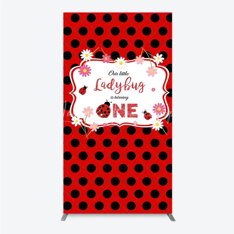 Lofaris Our Little Ladybug is Turning One Rectangle Backdrop Red and Black Polka Dot First Birthday Cute Insect Party Decor