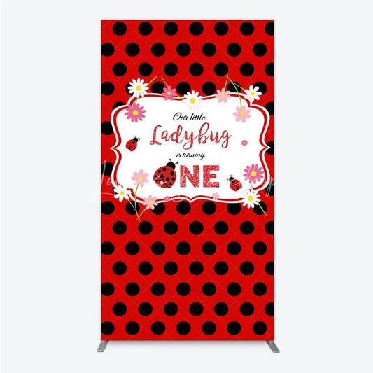 Lofaris Our Little Ladybug is Turning One Rectangle Backdrop Red and Black Polka Dot First Birthday Cute Insect Party Decor
