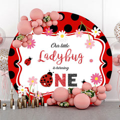 Lofaris Our Little Ladybug is Turning One Round Backdrop Red and Black Polka Dot First Birthday Cute Insect Party Decor