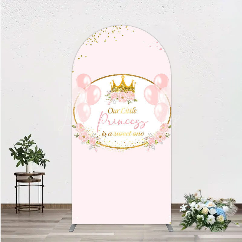 Lofaris Our Little Princess Baby Shower Arch Backdrop Pink and Gold Royal Crown with Balloons Girl Party Photo Booth Decor