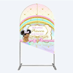 Lofaris Our Little Princess Baby Shower Arch Backdrop Rainbow and Gold Crowns Pink Background African American Girl Party Decor